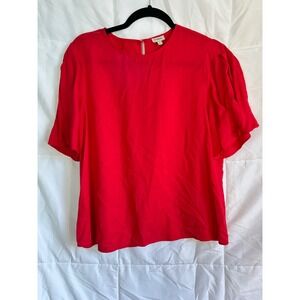 CREMIEUX Red Short Sleeve Pleated Sleeve‎ Blouse Top Women's Size M